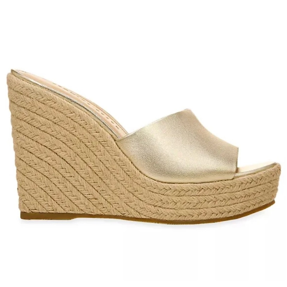 Veronica Beard Dali Metallic Leather Espadrille Wedge Sandals Sz 6.5